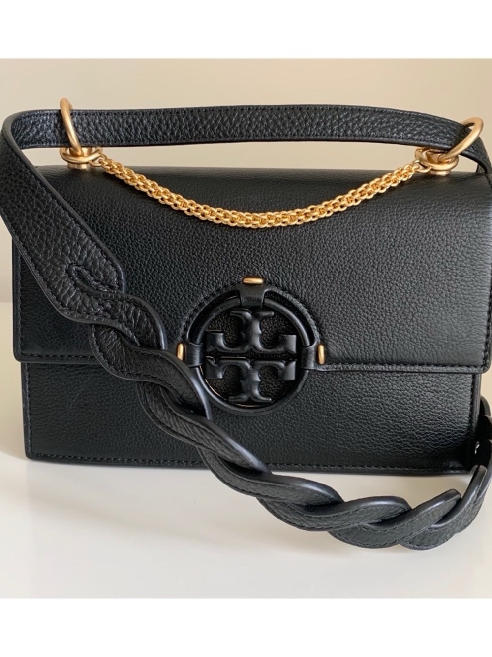 Tory Burch Miller Braided Leather Shoulder Bag - Black